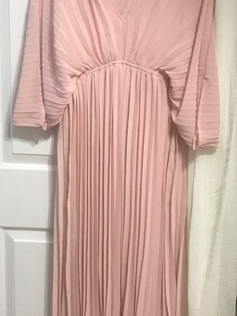 Pleated V-Neck Maxi Dress in Blush Pink